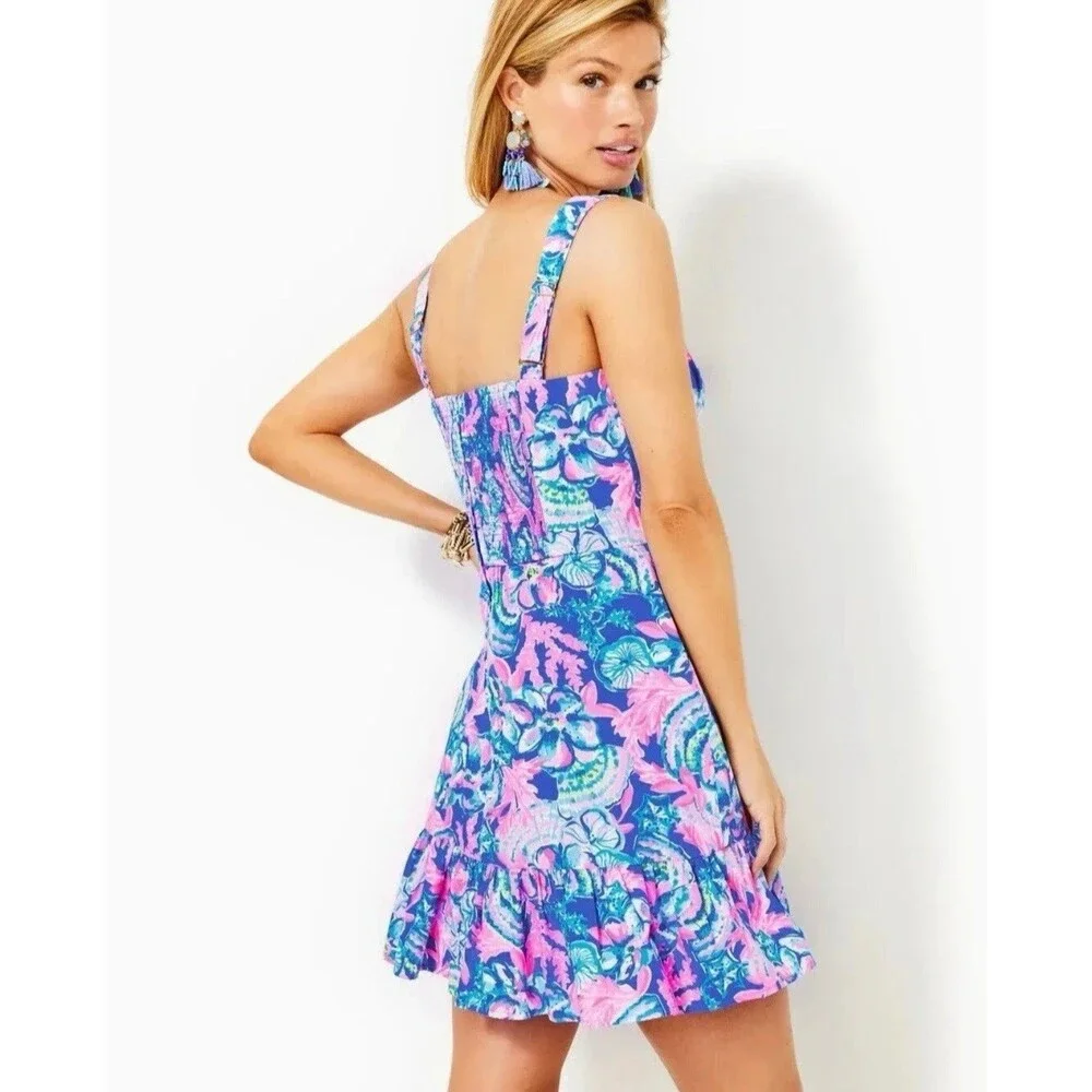 Lilly Pulitzer Dress Size 8 Rocko Cotton Romper jumpsuit Blue Tang